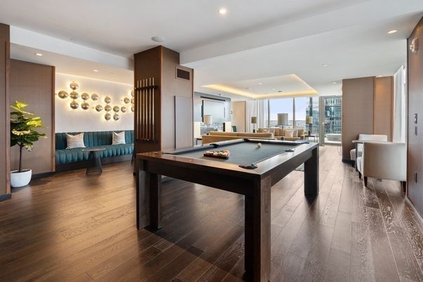 Billiard Table, Game Room, Interior, Recessed Lighting, Wood Texture Flooring