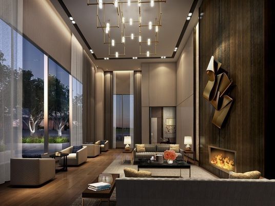 Fireplace, Interior, Living room, Pendant Lights, Recessed Lighting, Wood Texture Flooring