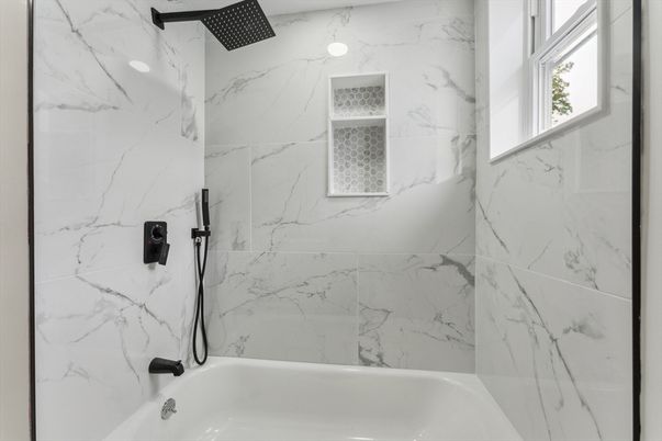 Bathroom, Glass Shower, Interior, Marble Walls