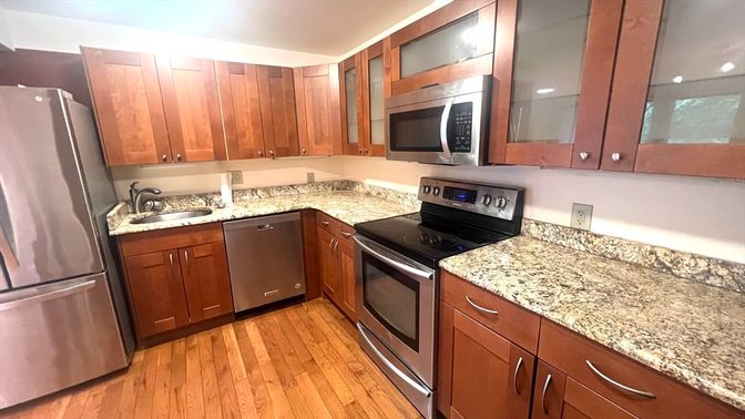 Interior, Kitchen, Stainless Steel Appliances, Wood Texture Flooring