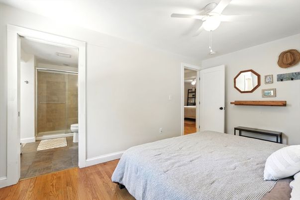 Bathroom, Bedroom, Glass Shower, Interior, Wood Texture Flooring