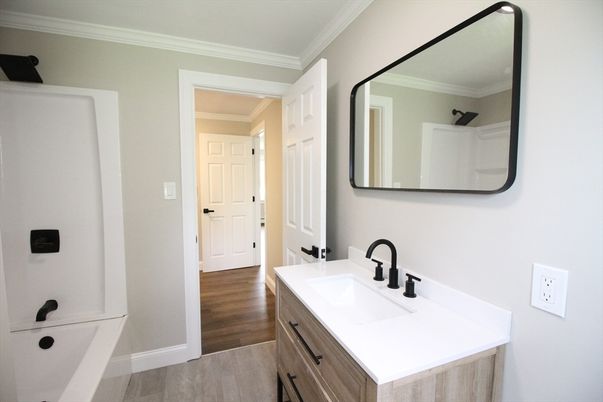 Bathroom, Dual Sink Vanities, Interior, Wood Texture Flooring
