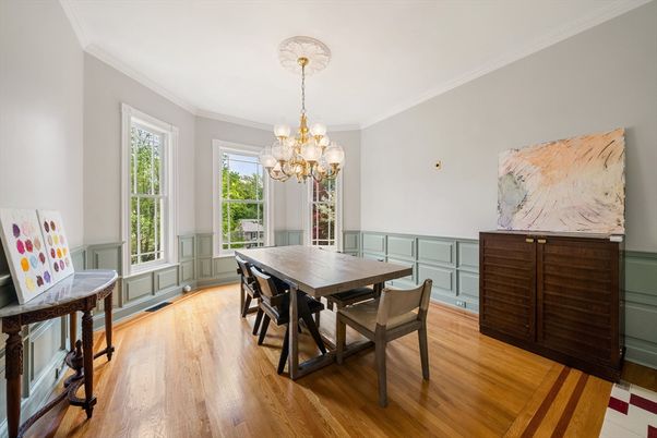 Chandelier, Dining room, Interior, Wood Texture Flooring