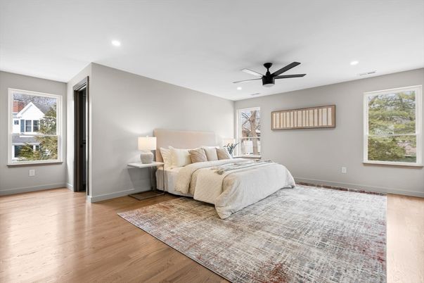 Bedroom, Interior, Recessed Lighting, Wood Texture Flooring
