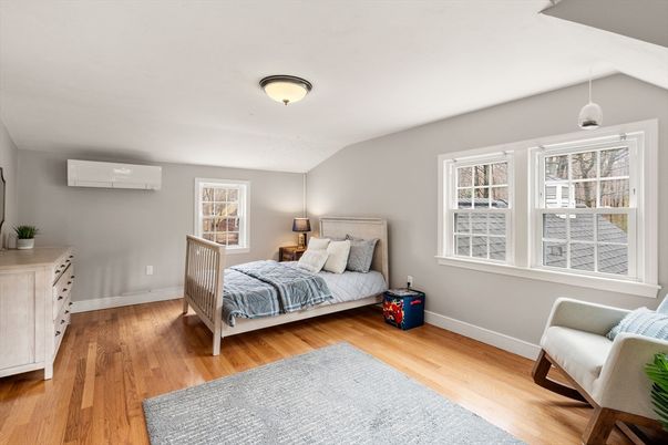 Bedroom, Interior, Pendant Lights, Wood Texture Flooring