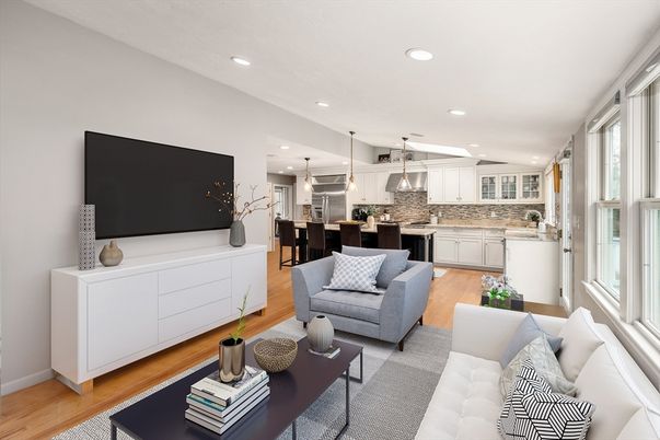 Interior, Kitchen, Living room, Pendant Lights, Recessed Lighting, Wood Texture Flooring