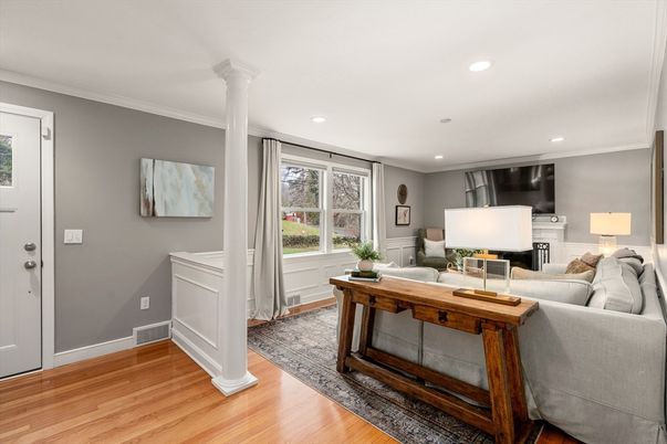 Home Office, Interior, Living room, Recessed Lighting, Wood Texture Flooring