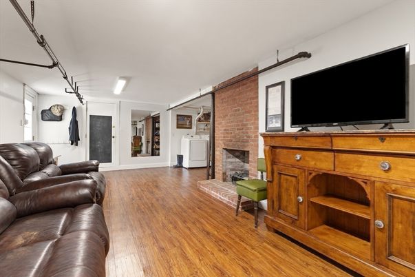 Fireplace, Interior, Living room, Stone Walls, Wood Texture Flooring
