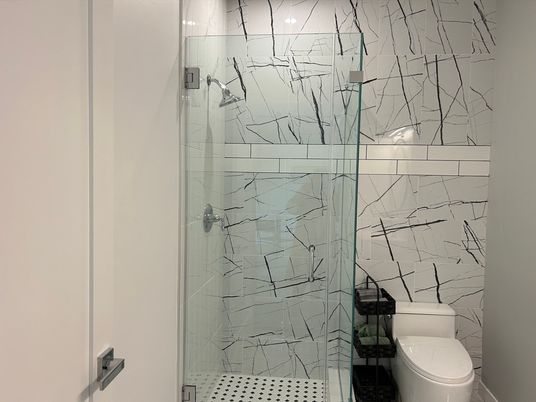 Bathroom, Glass Shower, Interior, Marble Walls