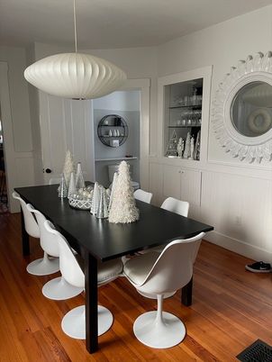 Dining room, Interior, Pendant Lights, Wood Texture Flooring