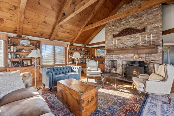 Fireplace, Interior, Living room, Stone Walls, Wooden Beams, Wooden Ceilings, Wood Texture Flooring