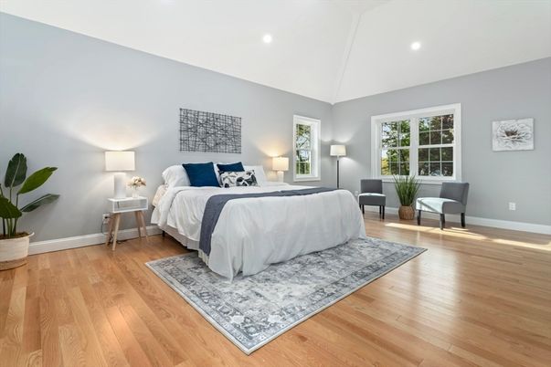 Bedroom, Interior, Recessed Lighting, Wood Texture Flooring