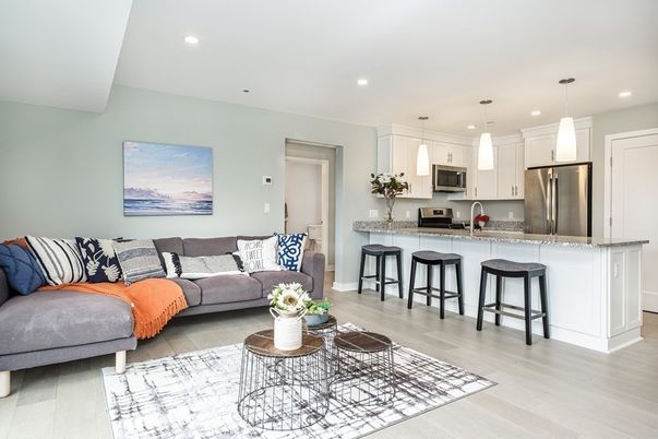 Interior, Kitchen, Living room, Pendant Lights, Recessed Lighting, Stainless Steel Appliances, Wood Texture Flooring