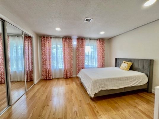 Bedroom, Interior, Recessed Lighting, Wood Texture Flooring