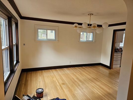 Empty room, Interior, Pendant Lights, Wood Texture Flooring