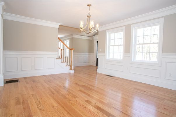 Chandelier, Empty room, Interior, Wood Texture Flooring