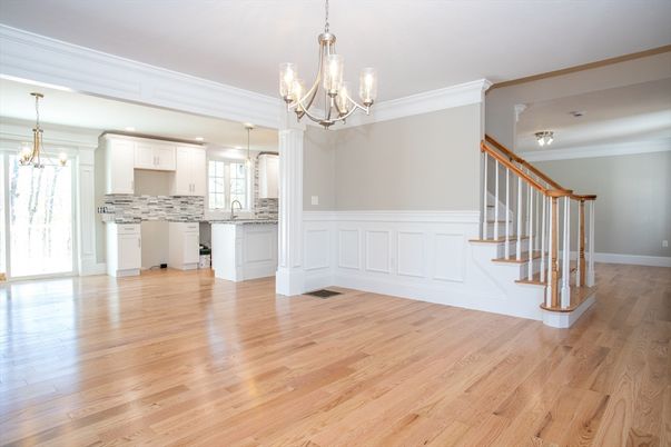 Chandelier, Interior, Kitchen, Pendant Lights, Recessed Lighting, Wood Texture Flooring