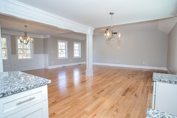 Chandelier, Empty room, Interior, Pendant Lights, Wood Texture Flooring
