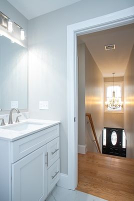 Bathroom, Chandelier, Interior, Wood Texture Flooring