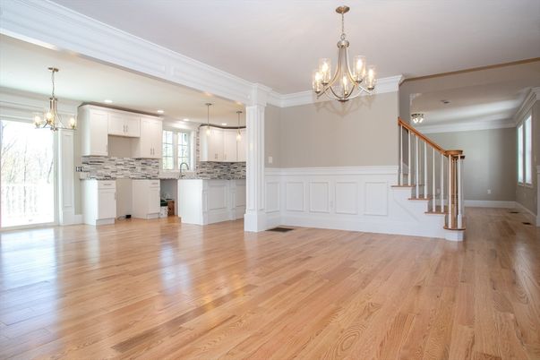 Chandelier, Interior, Kitchen, Pendant Lights, Recessed Lighting, Wood Texture Flooring