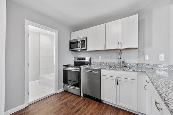 Interior, Kitchen, Marble, Stainless Steel Appliances, Wood Texture Flooring