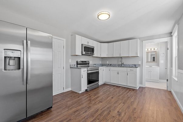 Interior, Kitchen, Stainless Steel Appliances, Wood Texture Flooring