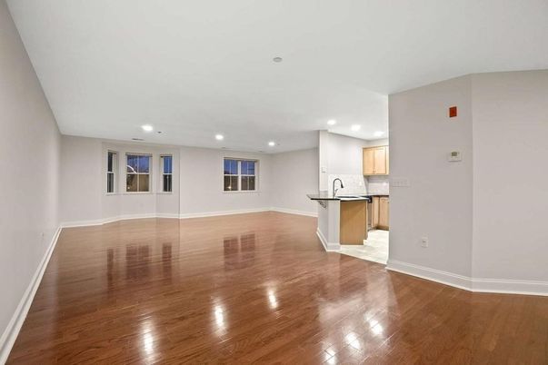 Empty room, Interior, Kitchen, Recessed Lighting, Wood Texture Flooring
