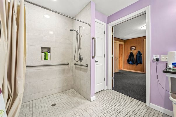 Bathroom, Interior, Recessed Lighting, Wooden Walls