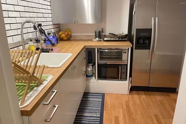 Interior, Kitchen, Stainless Steel Appliances, Wood Texture Flooring