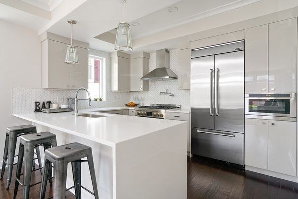 Interior, Kitchen, Pendant Lights, Stainless Steel Appliances, Wood Texture Flooring