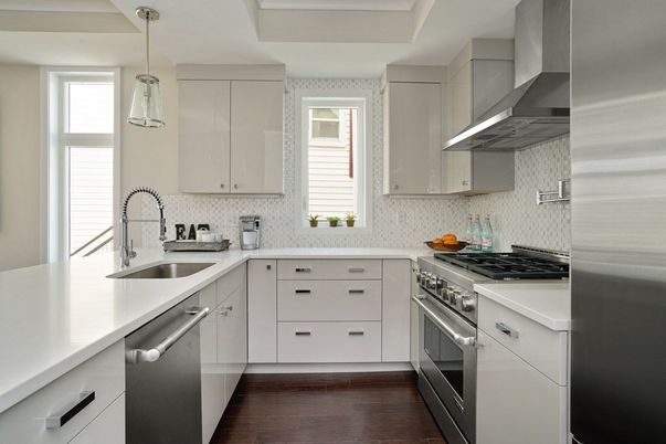 Interior, Kitchen, Pendant Lights, Stainless Steel Appliances, Wood Texture Flooring