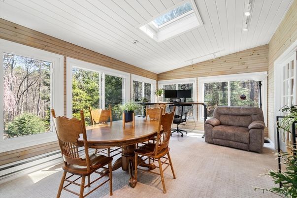 Dining room, Interior, Recessed Lighting, Wooden Walls