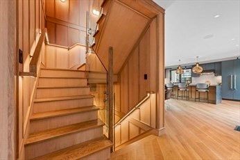 Interior, Pendant Lights, Recessed Lighting, Wood Texture Flooring, Wooden Walls
