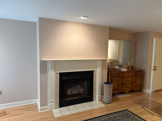 Fireplace, Interior, Recessed Lighting, Wood Texture Flooring