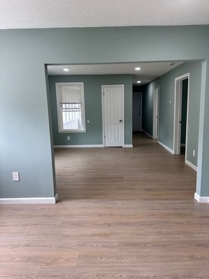 Empty room, Interior, Recessed Lighting, Wood Texture Flooring