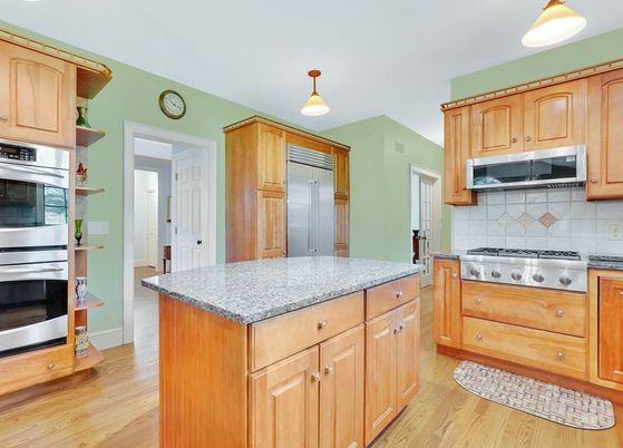 Interior, Kitchen, Pendant Lights, Stainless Steel Appliances, Wood Texture Flooring