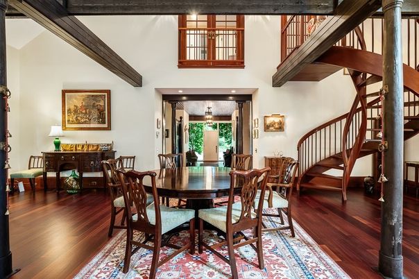 Dining room, Interior, Recessed Lighting, Wood Texture Flooring