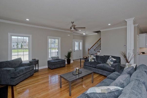 Interior, Living room, Recessed Lighting, Wood Texture Flooring