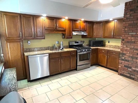 Interior, Kitchen, Stainless Steel Appliances, Stone Walls