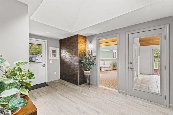 Interior, Stone Walls, Wood Texture Flooring