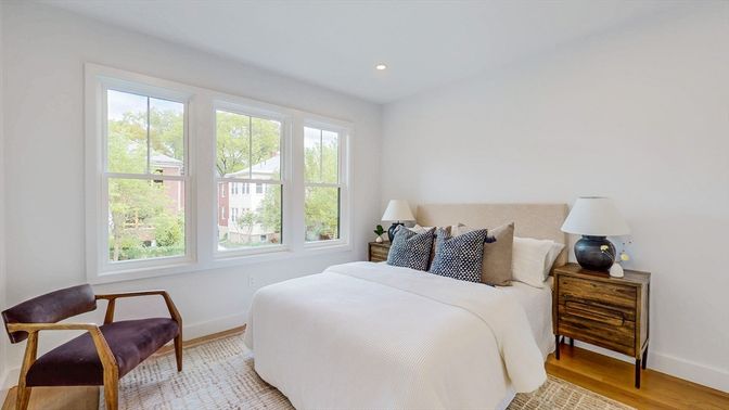 Bedroom, Interior, Recessed Lighting, Wood Texture Flooring