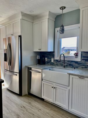 Interior, Kitchen, Pendant Lights, Stainless Steel Appliances, Wood Texture Flooring