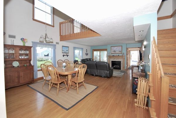 Dining room, Fireplace, Interior, Living room, Wood Texture Flooring