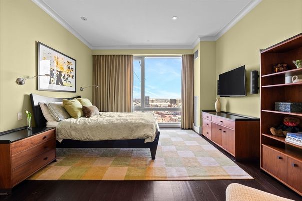 Bedroom, Interior, Recessed Lighting, Wood Texture Flooring