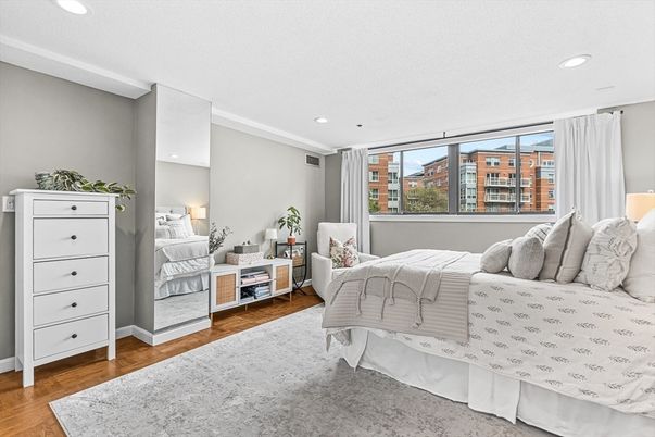 Bedroom, Interior, Recessed Lighting, Wood Texture Flooring