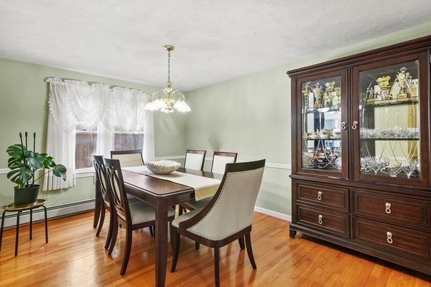 Dining room, Interior, Pendant Lights, Wood Texture Flooring