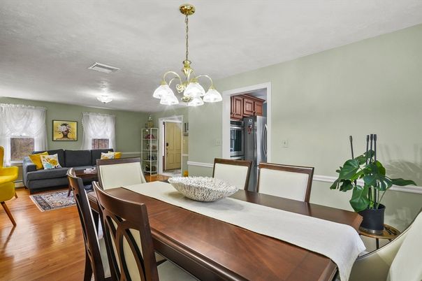 Chandelier, Dining room, Interior, Kitchen, Living room, Wood Texture Flooring