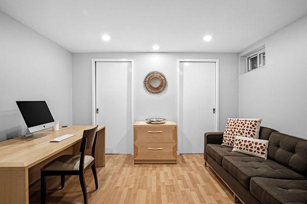 Home Office, Interior, Recessed Lighting, Wood Texture Flooring