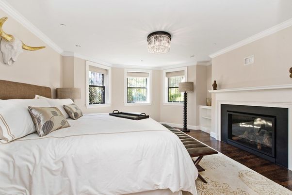 Bedroom, Fireplace, Interior, Wood Texture Flooring