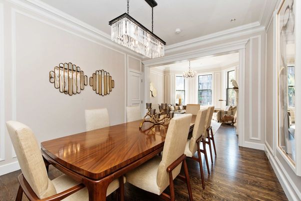 Chandelier, Dining room, Interior, Wood Texture Flooring